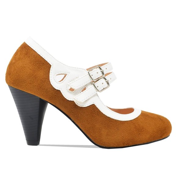 Chase + Chloe Shoes - Chase & Chloe Women's Round Toe Mid Heel With Two Straps